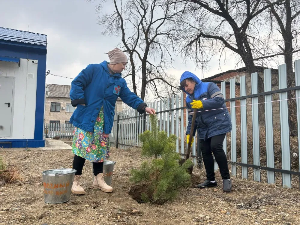 В Октябрьском районе стартовала акция «Сад памяти» — высадили первые деревья и кустарники