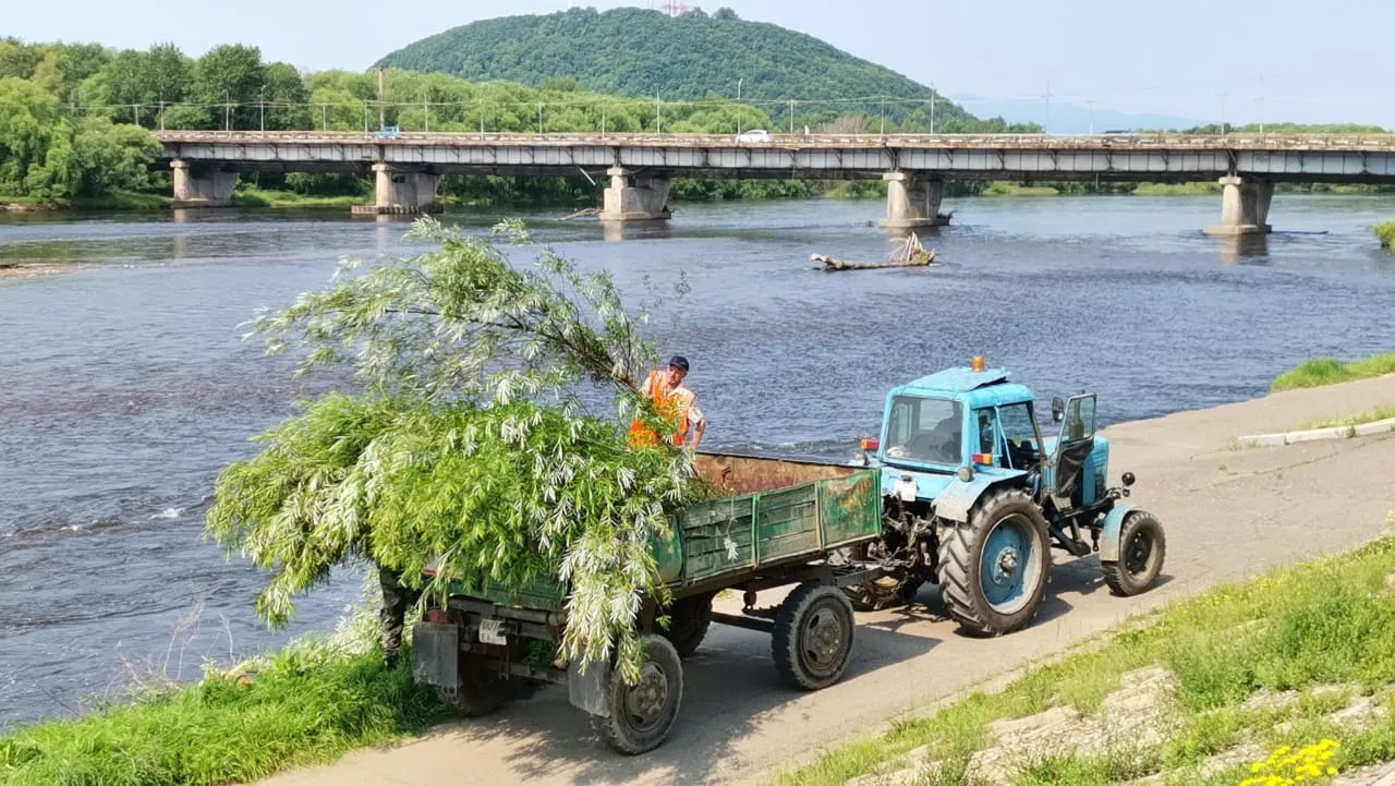 Коммунальщики Биробиджана наводят порядок на городской набережной