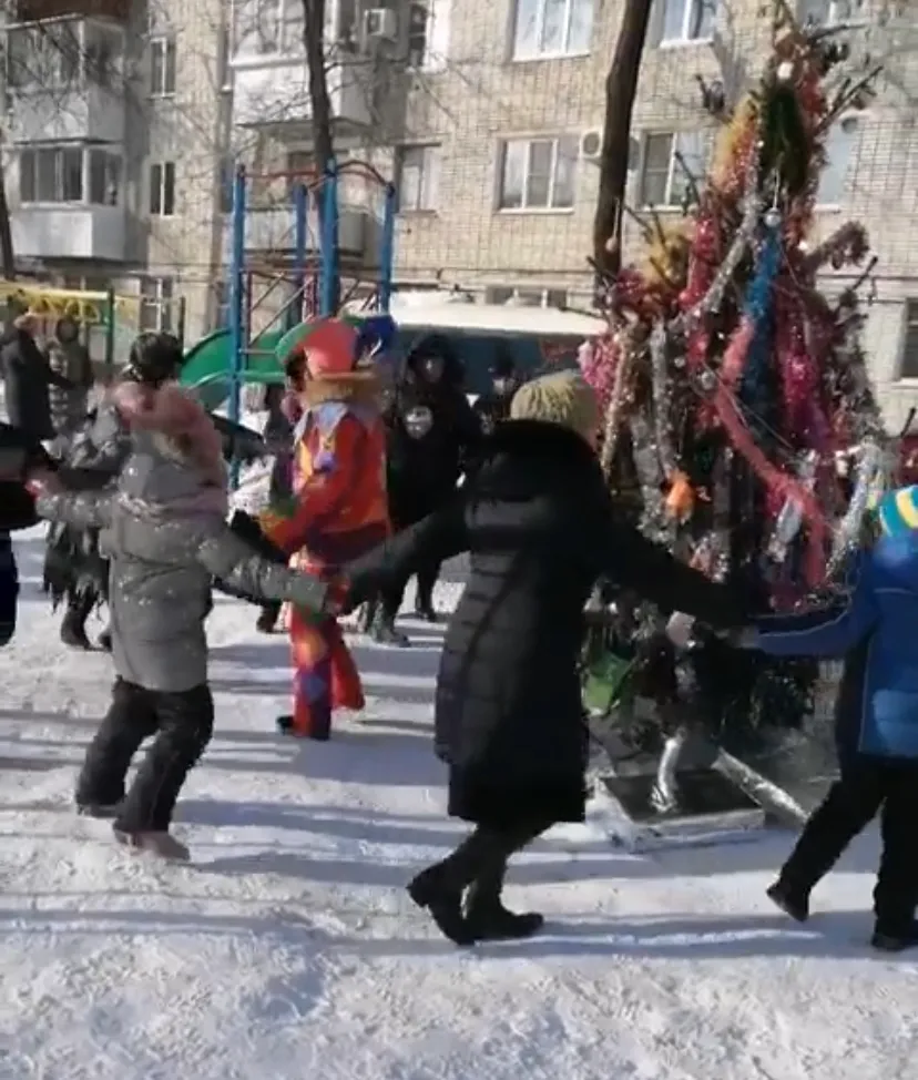 Хороводы вокруг елки устроили жители Биробиджана - видео